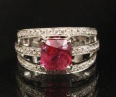 18K PURPLE-PINK SAPPHIRE AND D