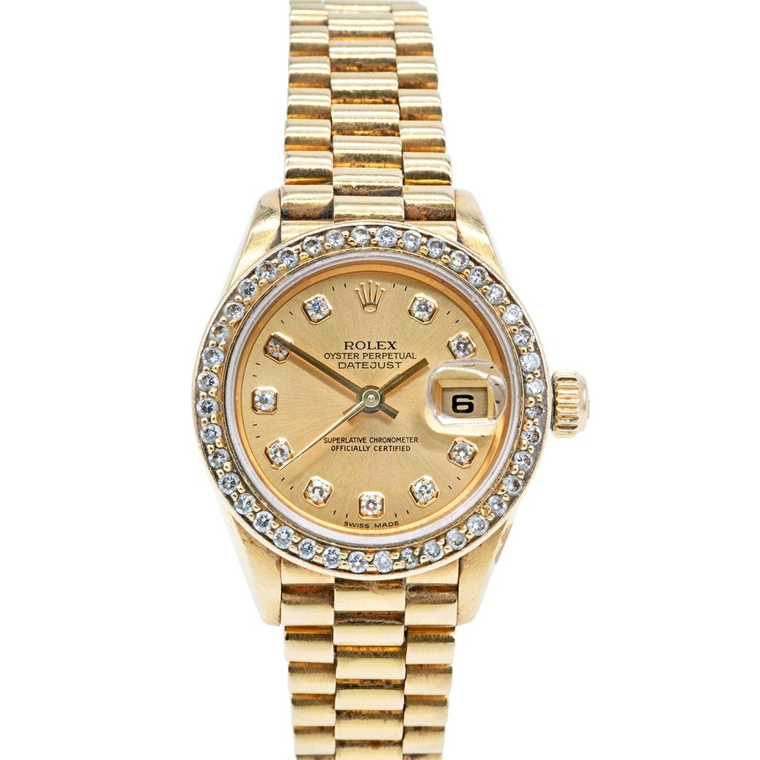 18K ROLEX LADIES PRESIDENT, DIAMOND