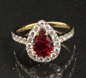 18K RUBY AND DIAMOND RING, W/
