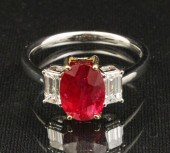 18K RUBY AND DIAMOND RING;  WI