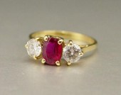 18k RUBY & DIAMOND 3 STONE RIN