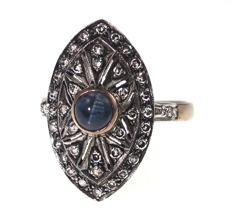 18K SAPPHIRE & DIAMOND RING: 18K
