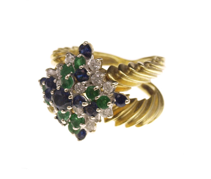 18K SAPPHIRE EMERALD & DIAMOND