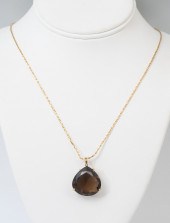 18K SMOKY QUARTZ PENDANT & CHA