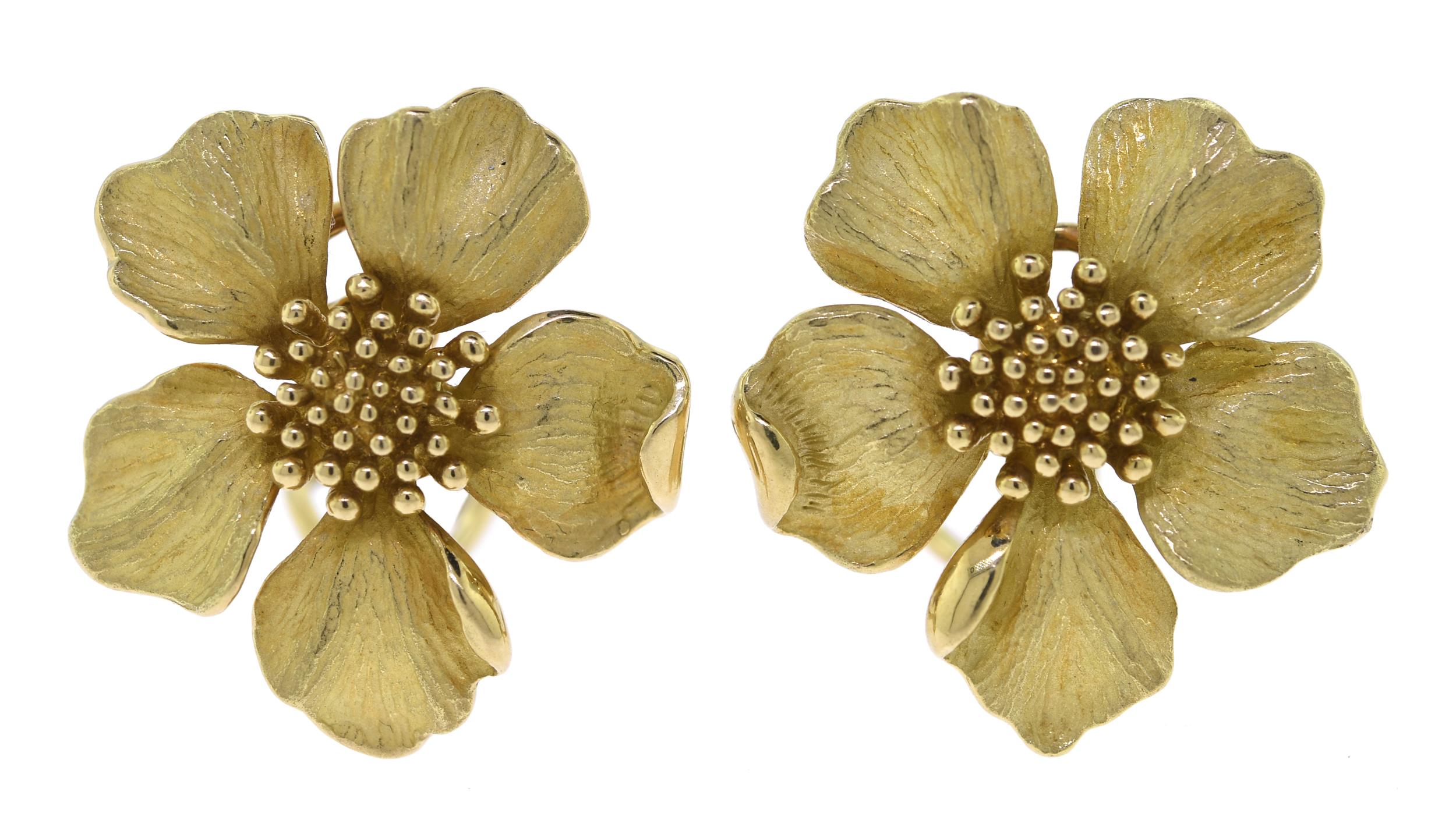 18K TIFFANY & CO. DOGWOOD EARRINGS.