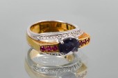 18K TWO-TONE GOLD IOLITE, RUBY