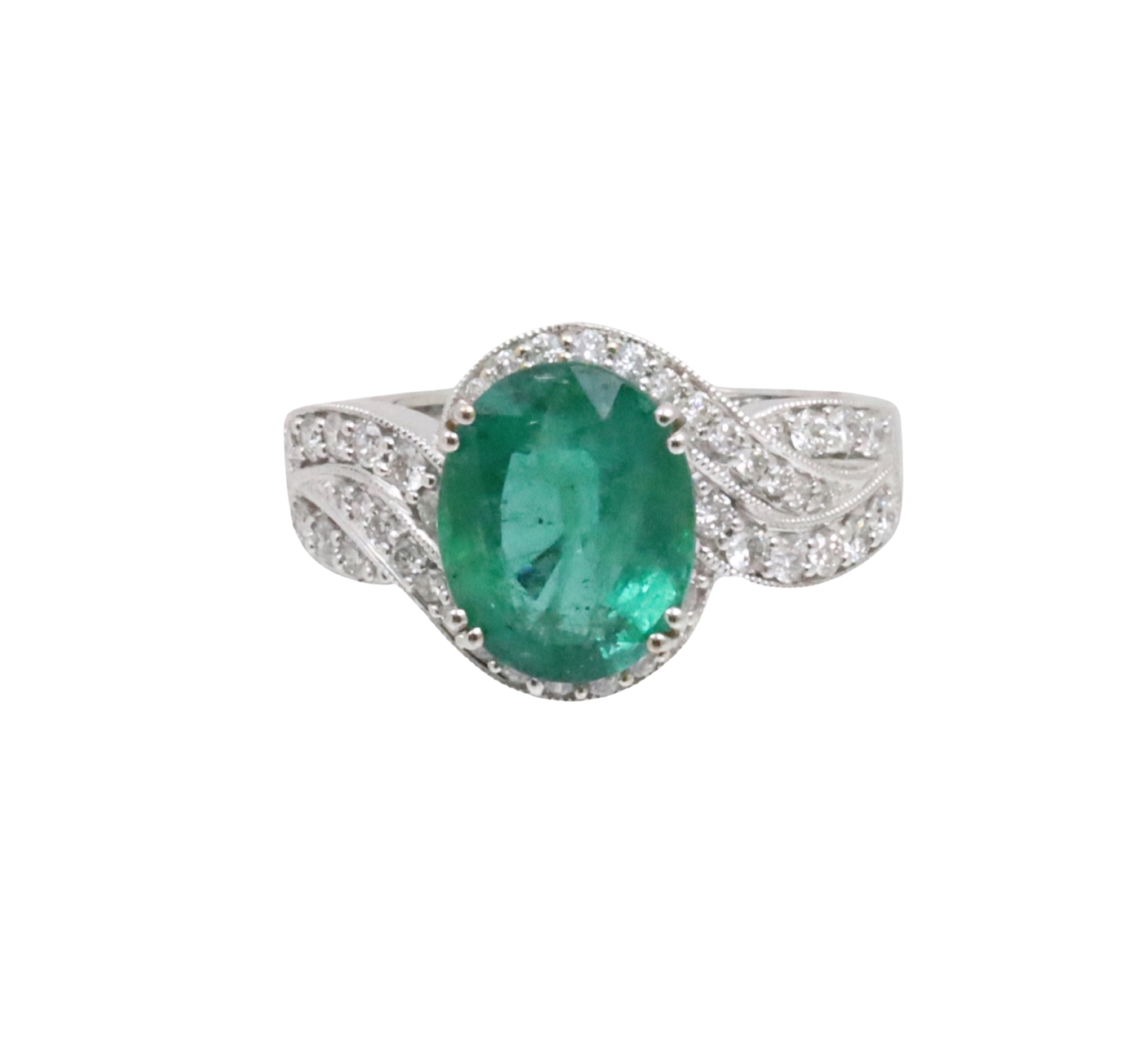 18K WG EMERALD & DIAMOND RING 18K
