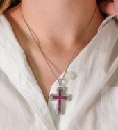 18K WG RUBY & DIAMOND CROSS PE