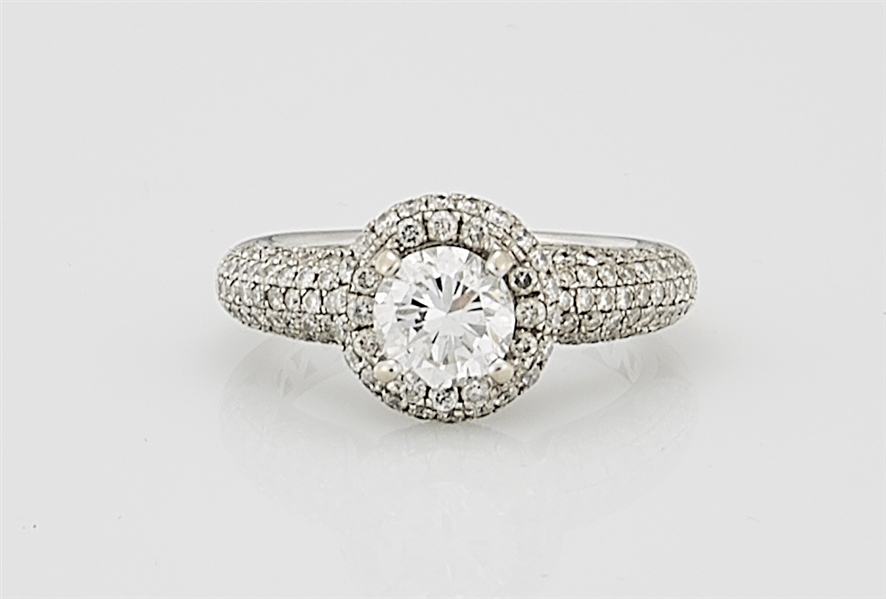 18k white gold and diamond ring;