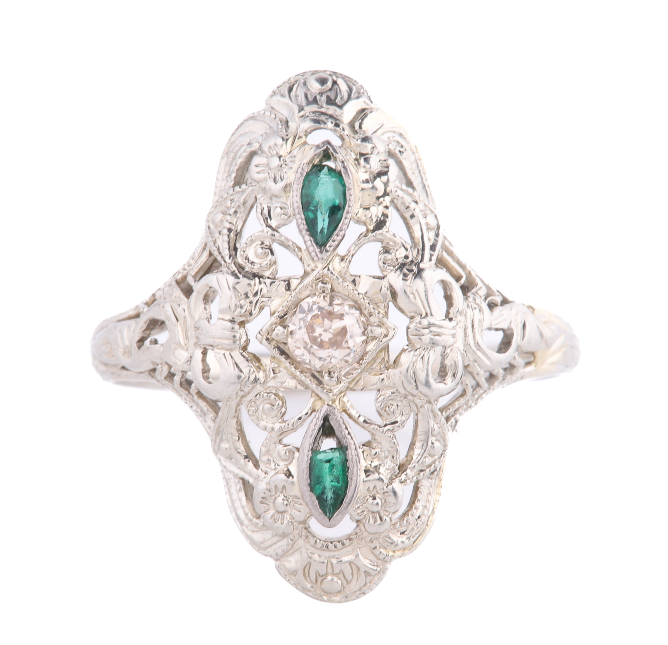 18K White gold Art Deco filigree
