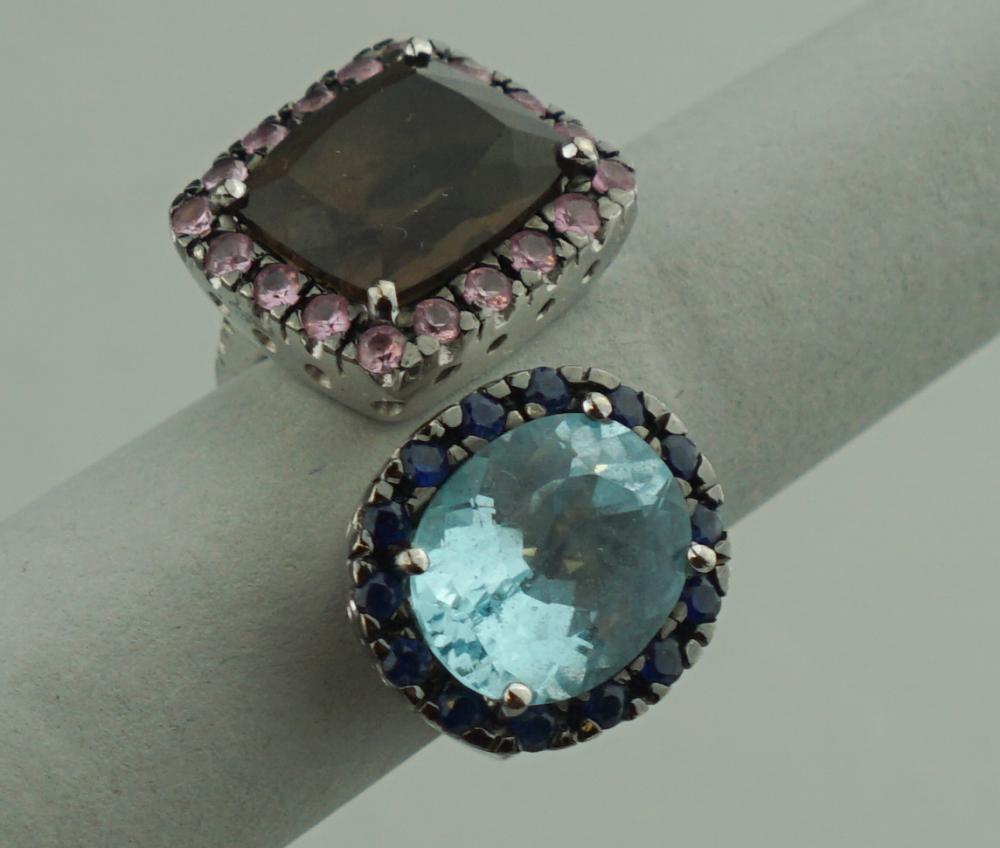 18K WHITE GOLD BLUE TOPAZ, SMOKY