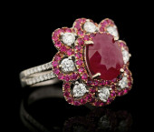 18K WHITE GOLD BURMESE RUBY AN