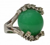 18K WHITE GOLD CHRYSOPRASE & 0