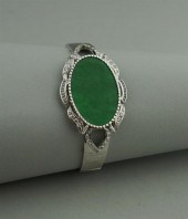 18K WHITE GOLD DIAMOND AND JAD