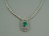 18K WHITE GOLD, EMERALD AND DI