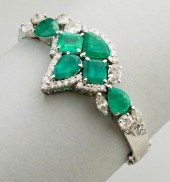 18K WHITE GOLD EMERALD AND DIA