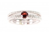 18K WHITE GOLD GARNET & DIAMON