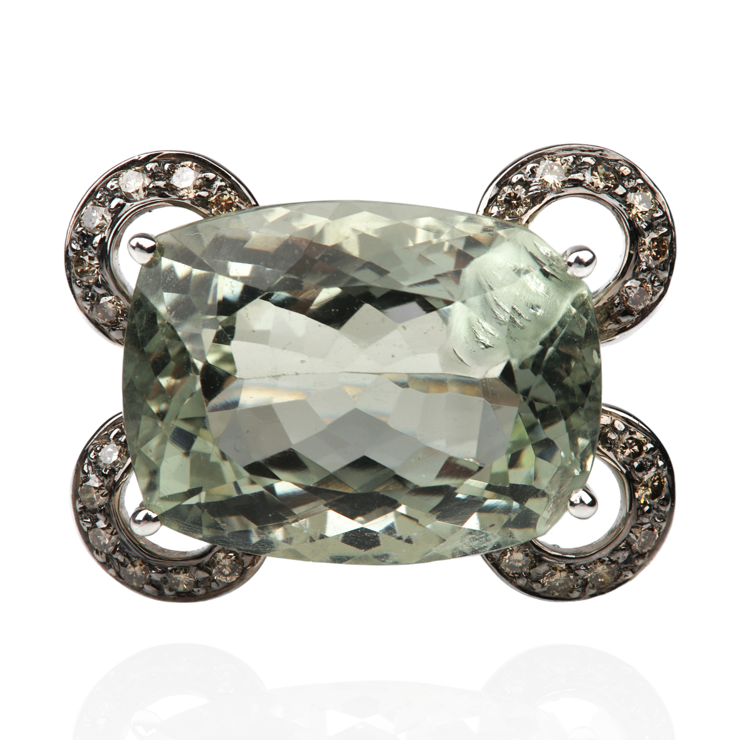 18K White gold green amethyst