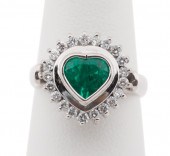 18K WHITE GOLD, HEART EMERALD