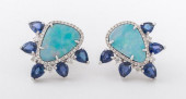 18K WHITE GOLD, OPAL, AND SAPP