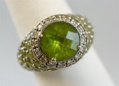 18K WHITE GOLD PERIDOT AND DIA