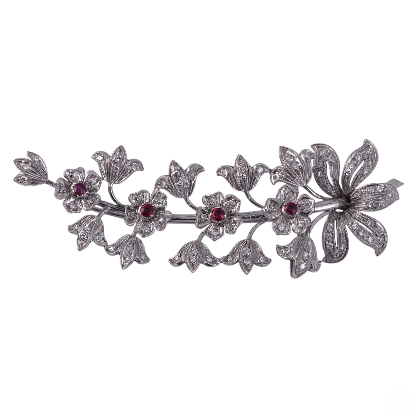18K WHITE GOLD RETRO DIAMOND & RUBY