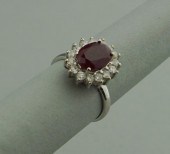 18K WHITE GOLD, RUBY AND DIAMO
