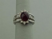 18K WHITE GOLD, RUBY AND DIAMO