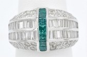 18K WHITE GOLD, WHITE & GREEN