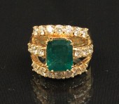18K YELLOW COLD EMERALD AND DI