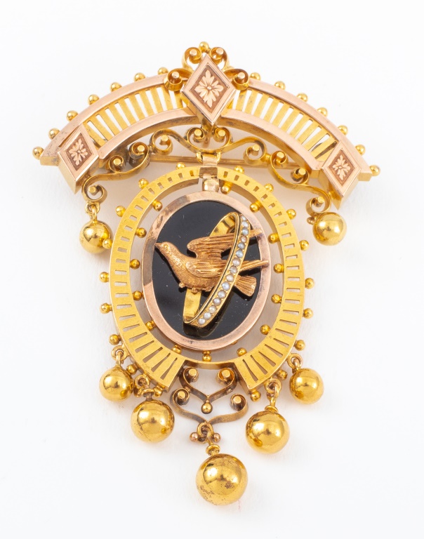 18K YELLOW GOLD & BLACK ONYX PIN