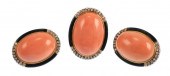18K YELLOW GOLD CORAL ONYX DIA