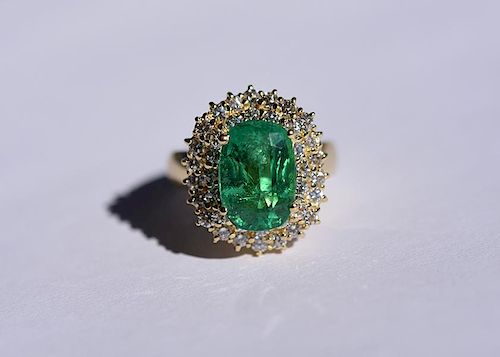18K YELLOW GOLD DIAMOND AND EMERALD