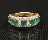 18K YELLOW GOLD EMERALD AND DI