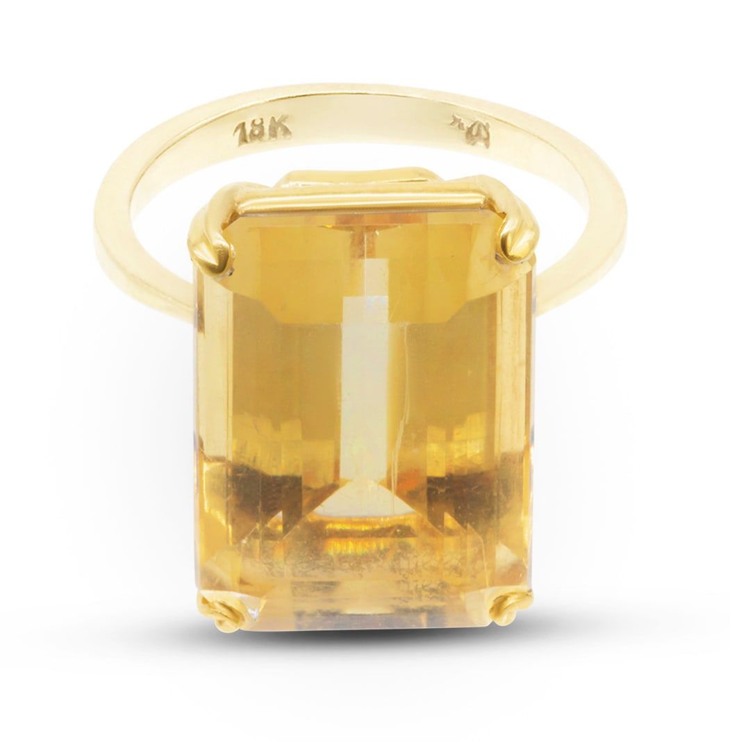18K YELLOW GOLD EMERALD CUT CITRINE