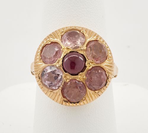 18K YELLOW GOLD, GARNET & PINK