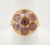 18K YELLOW GOLD, GARNET & PINK