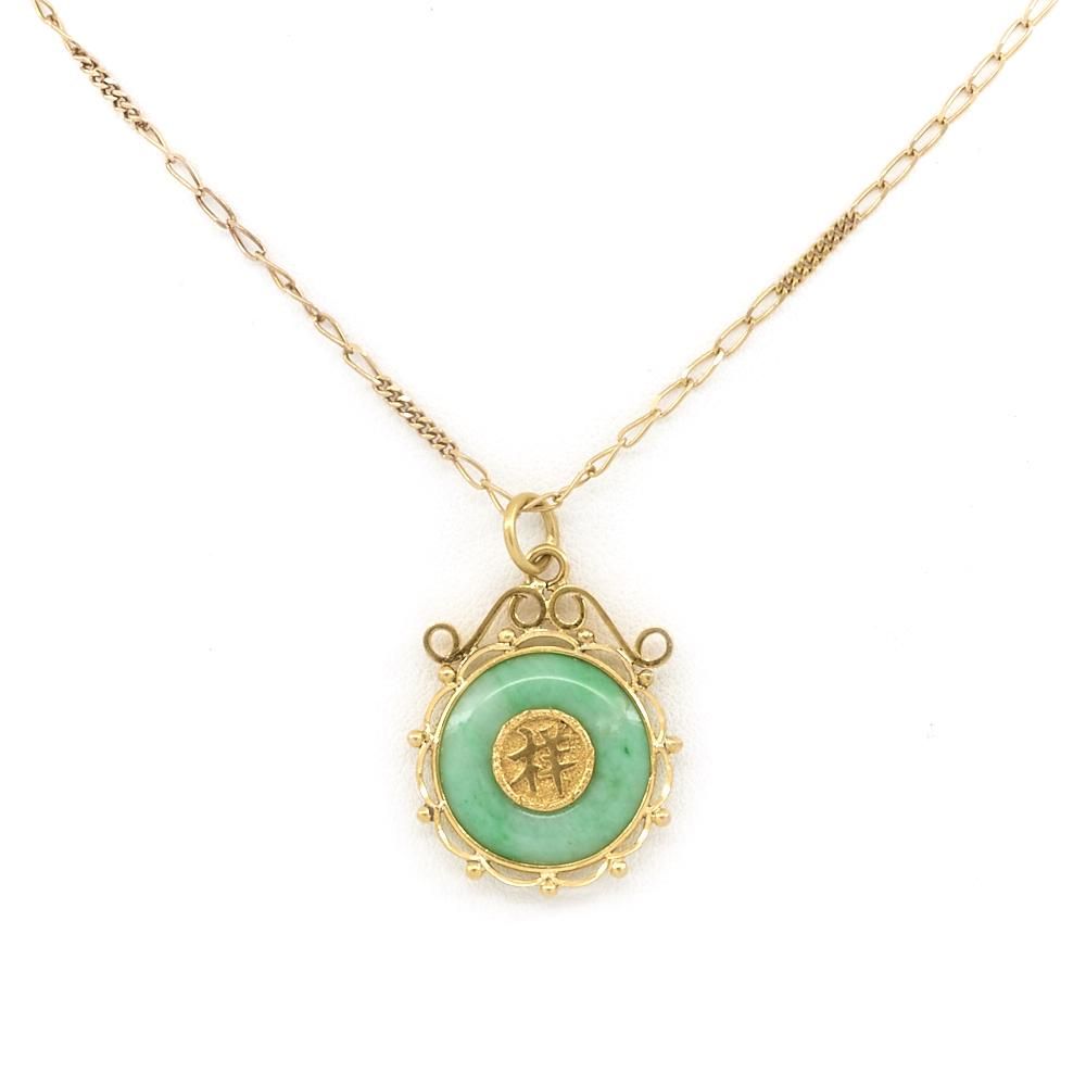 18K YELLOW GOLD & JADE PENDANT18k