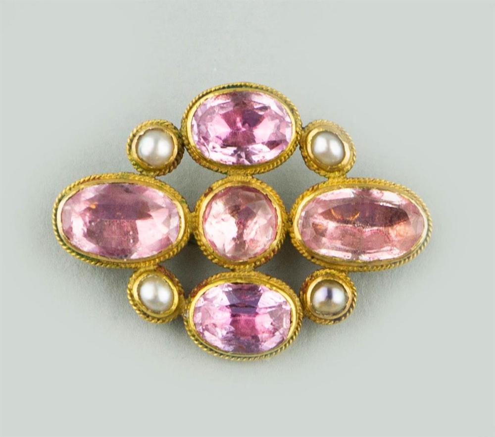 18K YELLOW GOLD PEARL AND PINK