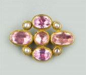 18K YELLOW GOLD PEARL AND PINK