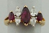 18K YELLOW GOLD PLATINUM, RUBY
