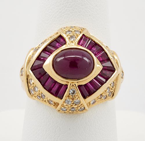 18K YELLOW GOLD RUBY & DIAMOND