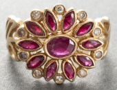 18K YELLOW GOLD RUBY & DIAMOND