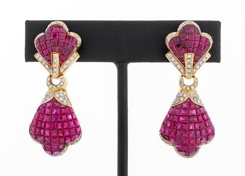 18K YELLOW GOLD RUBY DIAMOND DANGLE