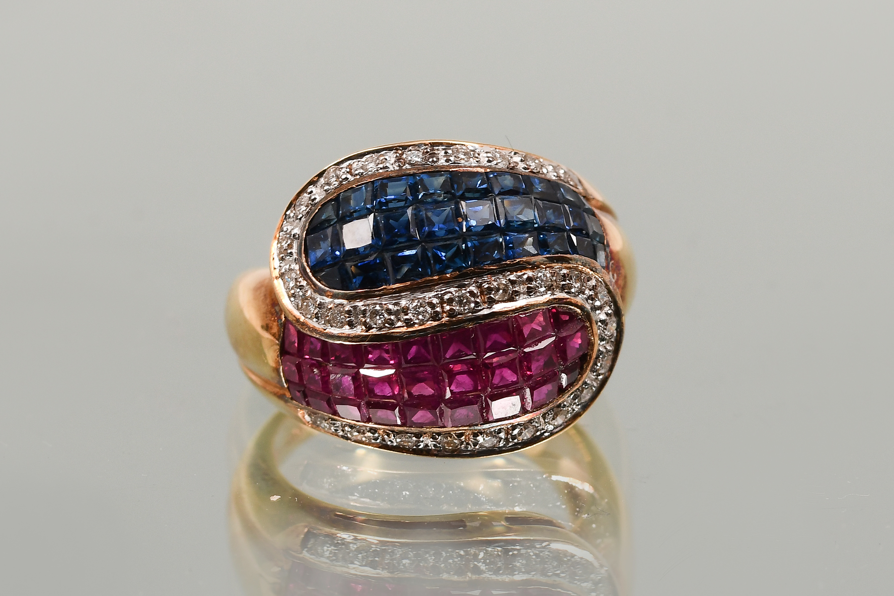 18K YELLOW GOLD SAPPHIRE, RUBY, AND