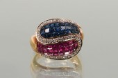 18K YELLOW GOLD SAPPHIRE, RUBY