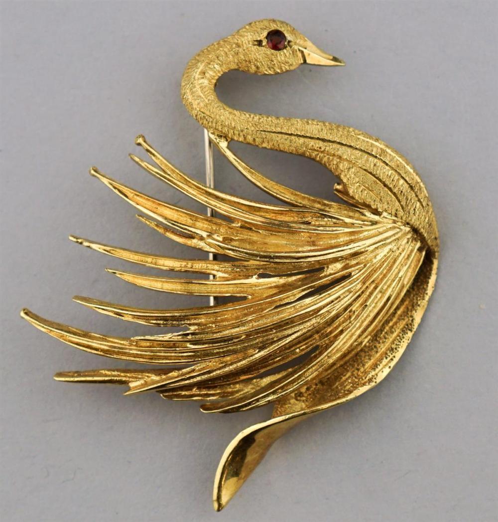 18K YELLOW GOLD SWAN BROOCH18K