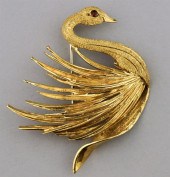 18K YELLOW GOLD SWAN BROOCH18K