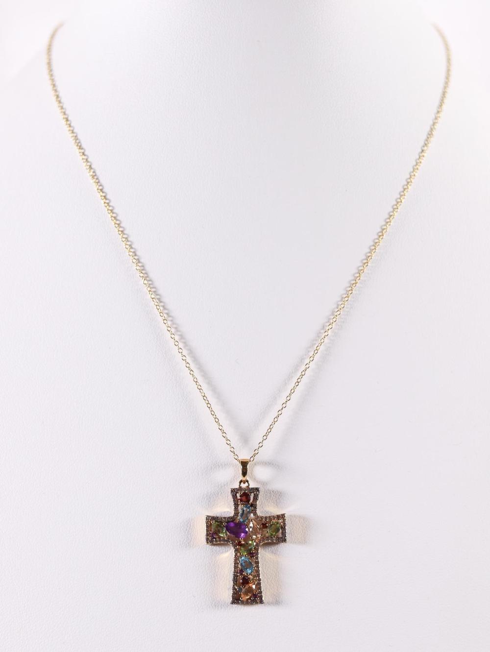 18K YG + 925 GEMSTONE CROSS