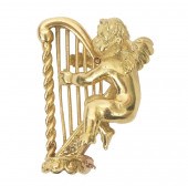 18K YG ANGEL AND HARP BROOCH18